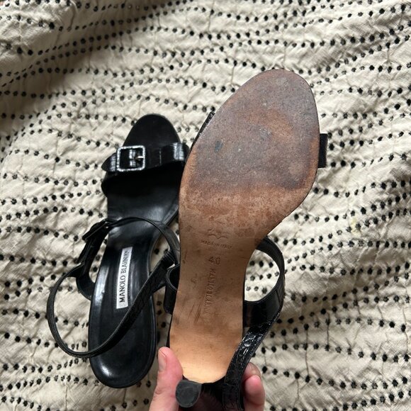 Manolo Blahnik Black Buckled Sandal Size 40 - Picture 5 of 5